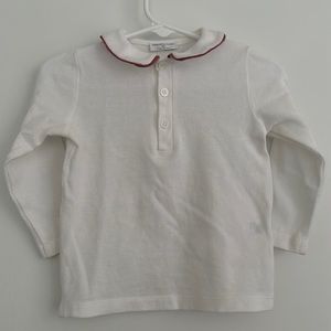 White cotton pique Long sleeved polo with pink trim from Pupi Solari 18M